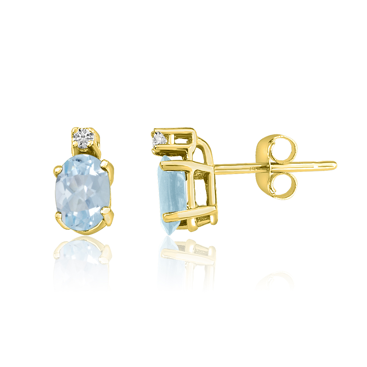 14K Yellow Gold Oval Aquamarine & Diamond Earrings