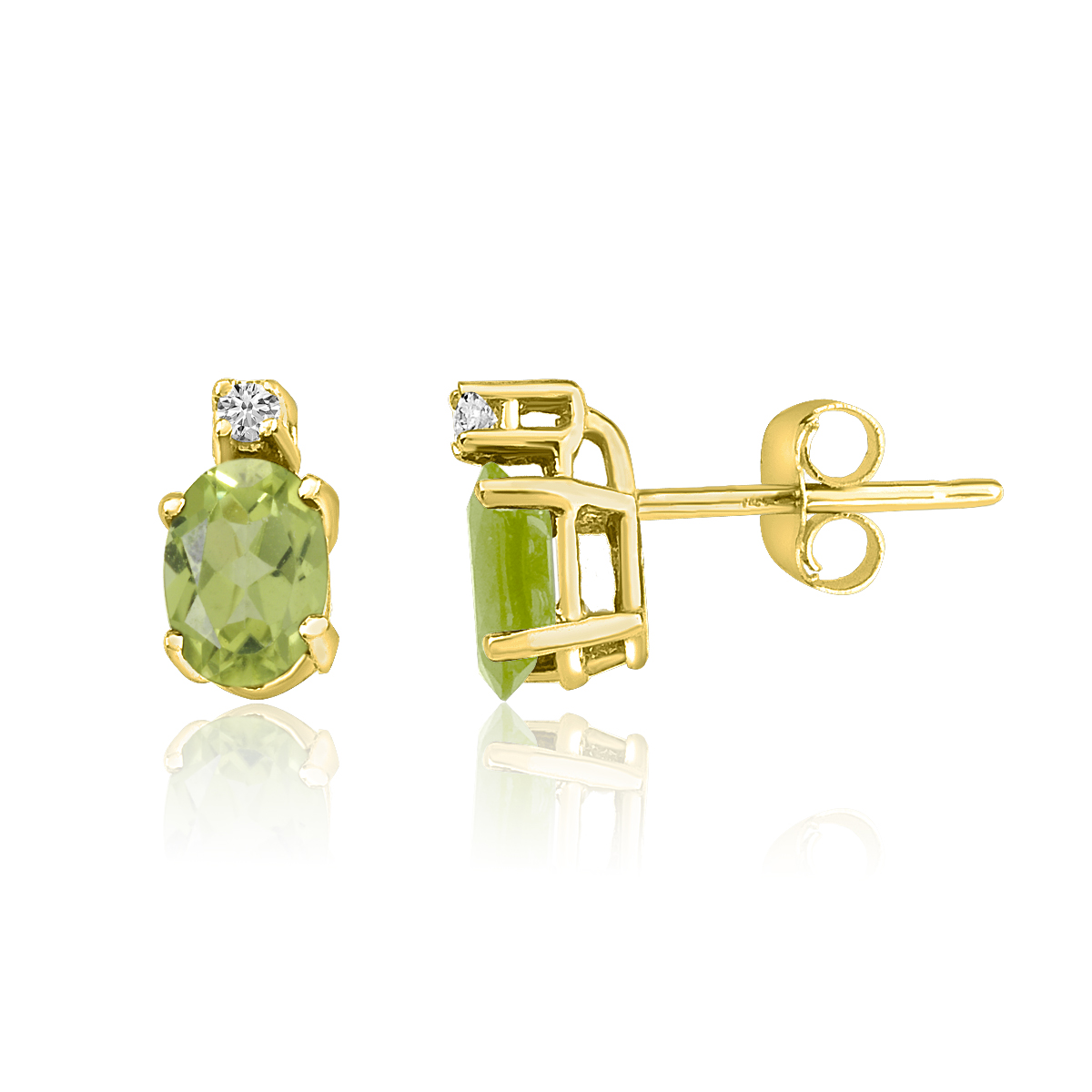 14K Yellow Gold Oval Peridot & Diamond Earrings