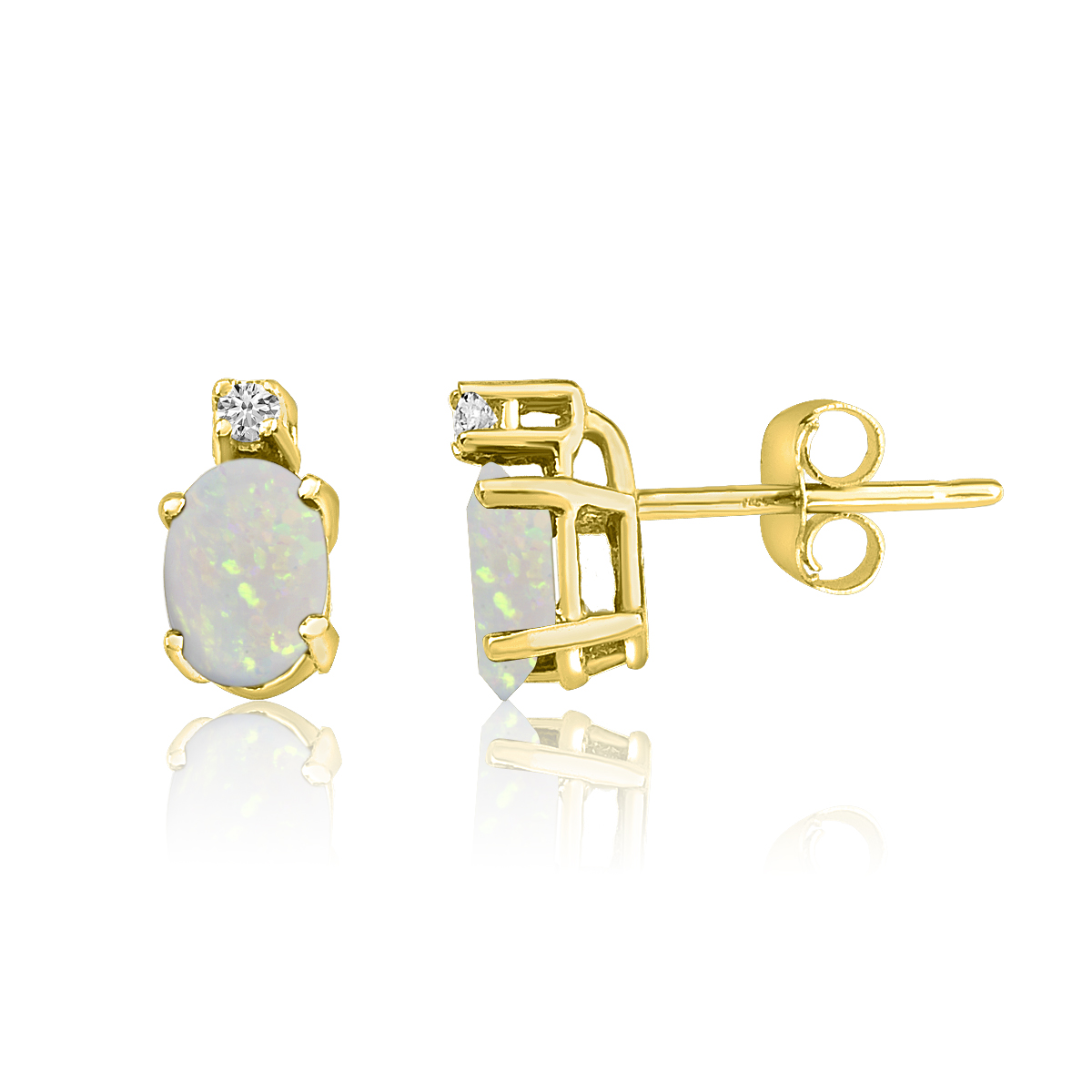 14K Yellow Gold Oval Opal & Diamond Earrings