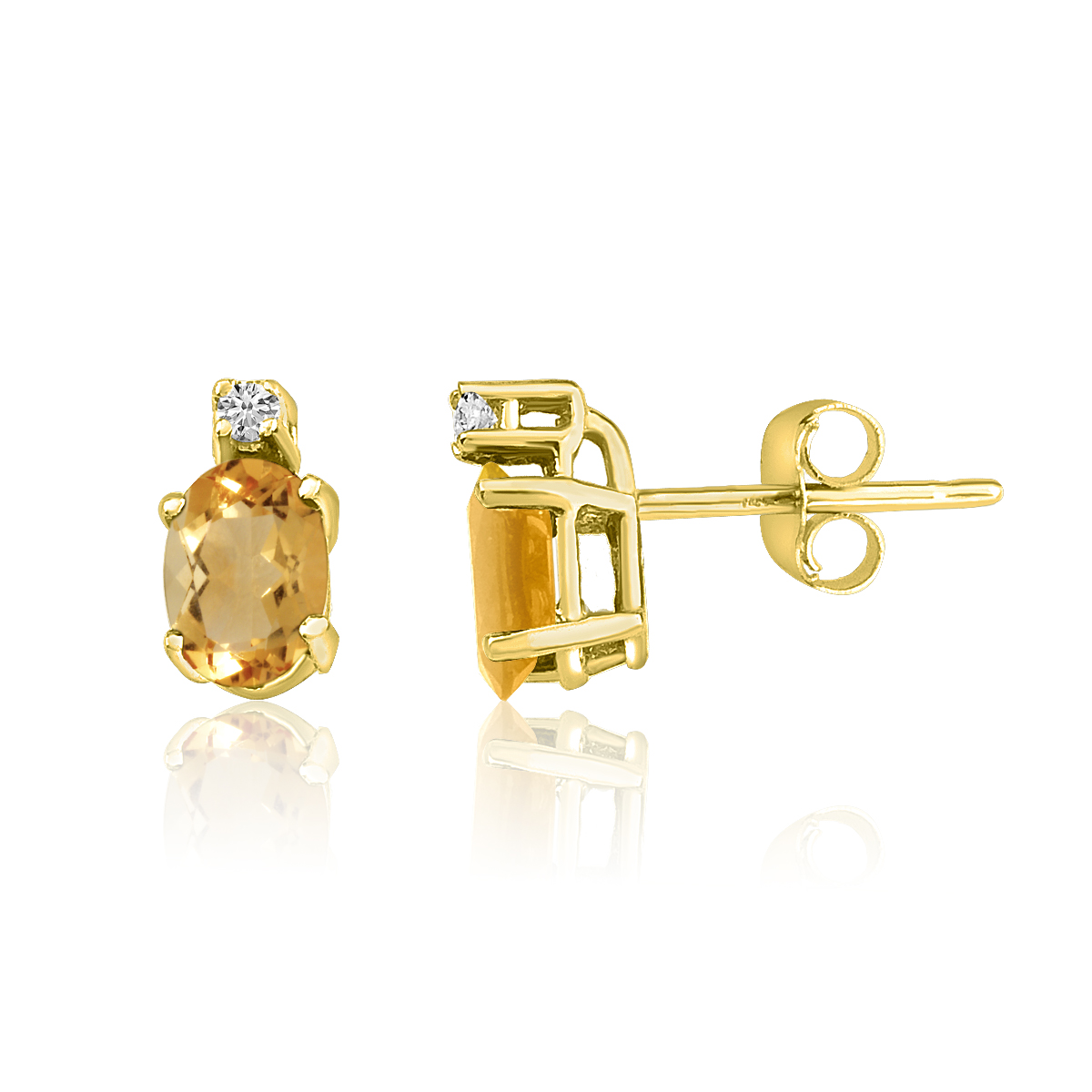 14K Yellow Gold Oval Citrine & Diamond Earrings