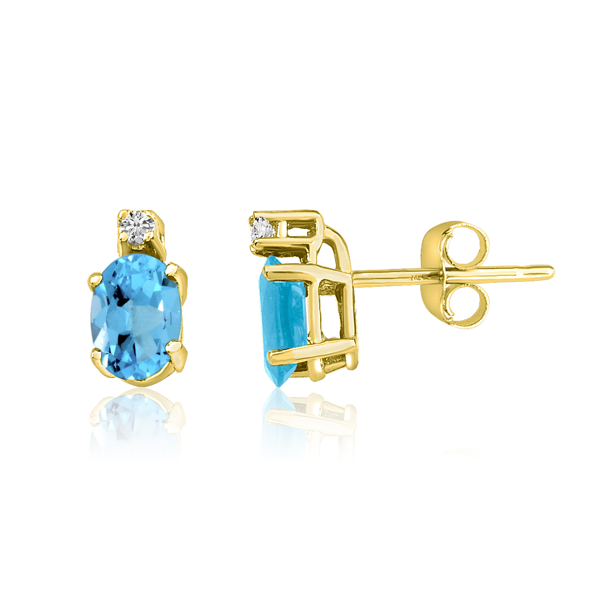 14K Yellow Gold Oval Blue Topaz & Diamond Earrings