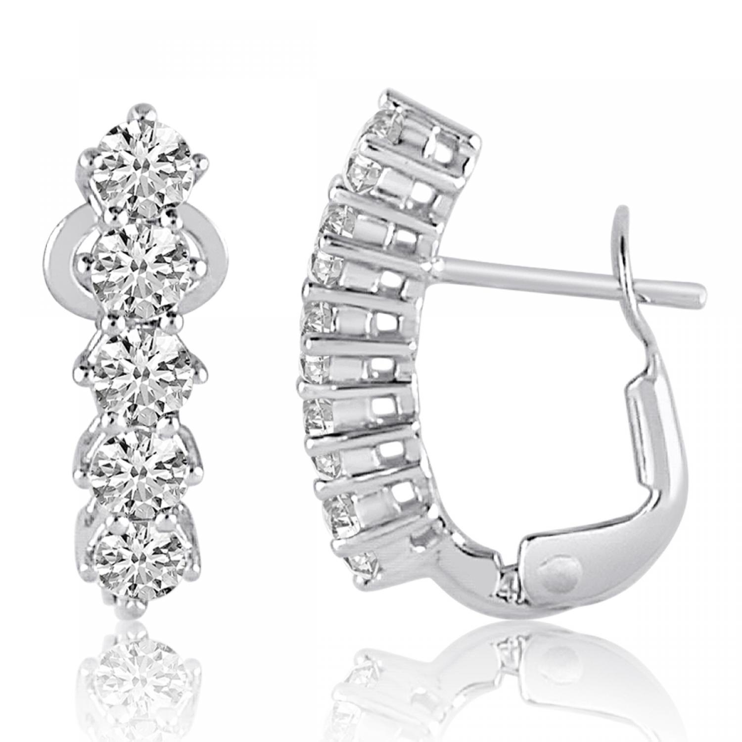 14K White Gold Five Stone 1 Ct Diamond Omega Earrings