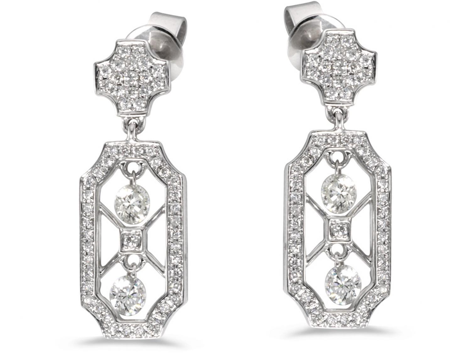 14K White Gold Diamond Dashing Diamonds Earrings