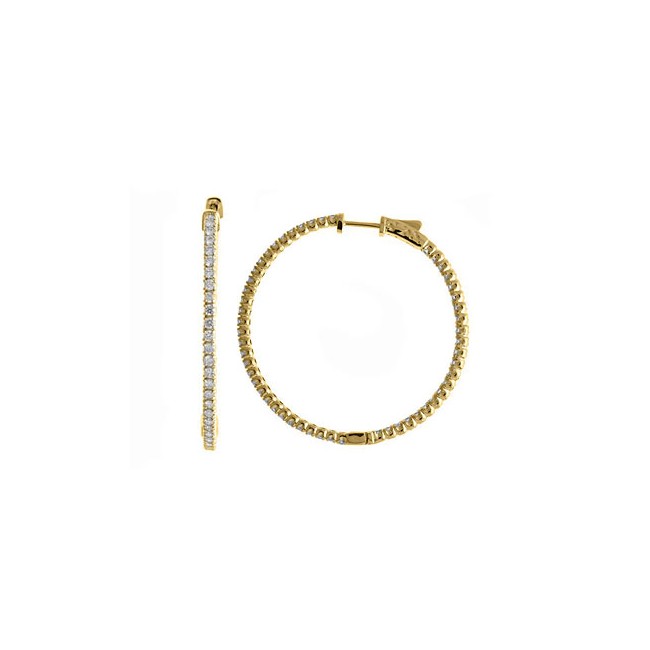 14K 2ct Yellow Gold Diamond Secure Lock 43 mm Hoop Earrings