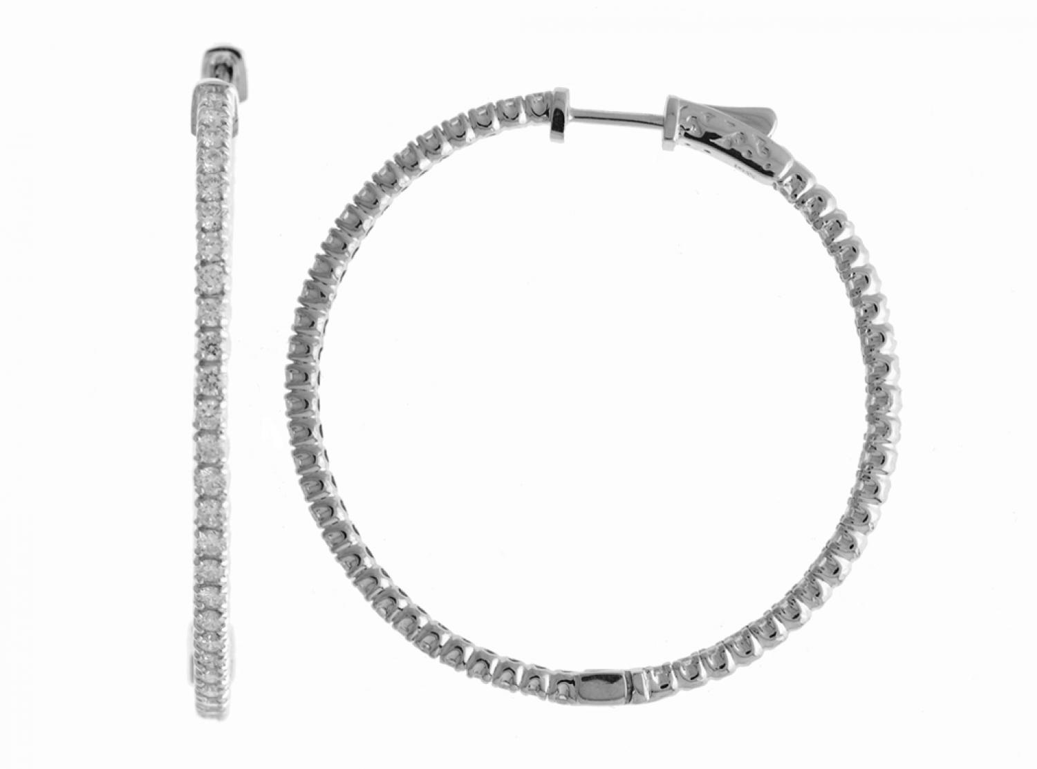 14K 2ct White Gold Diamond Secure Lock 43 mm Hoop Earrings