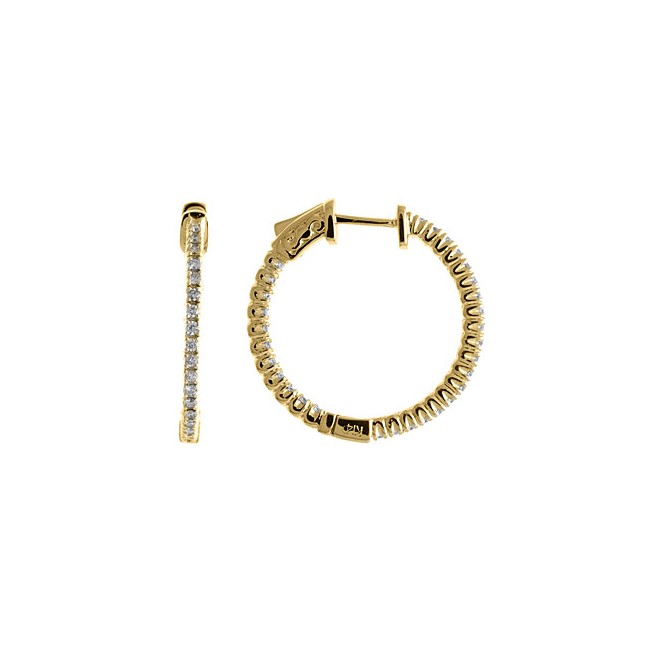 14K .60ct Yellow Gold Diamond Secure Lock 25 mm Hoop Earrings