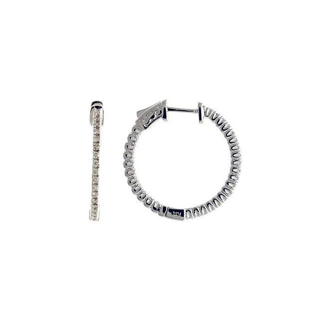 14K .60ct White Gold Diamond Secure Lock 25 mm Hoop Earrings