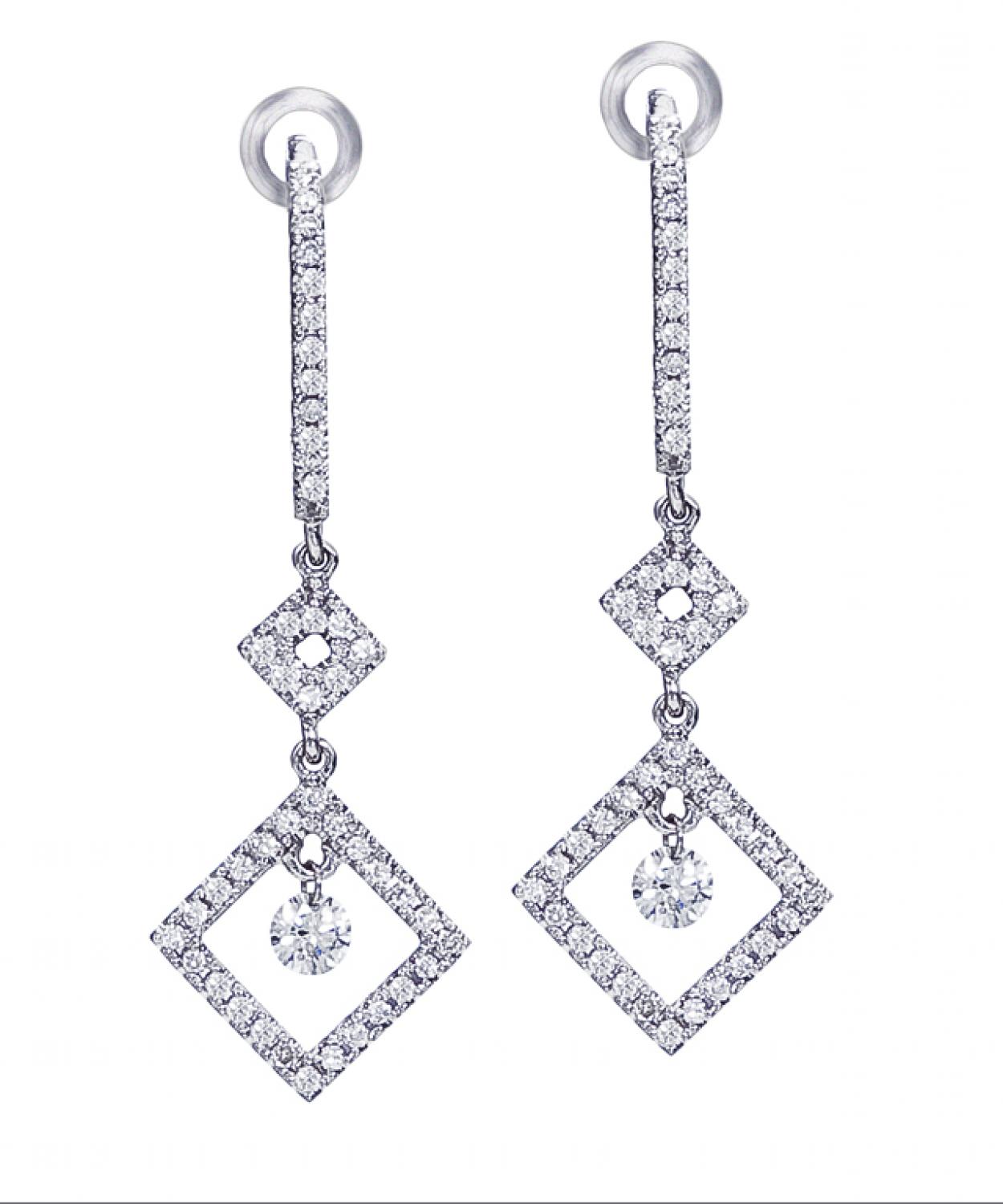 14K White Gold Diamond Dashing Diamonds Earrings