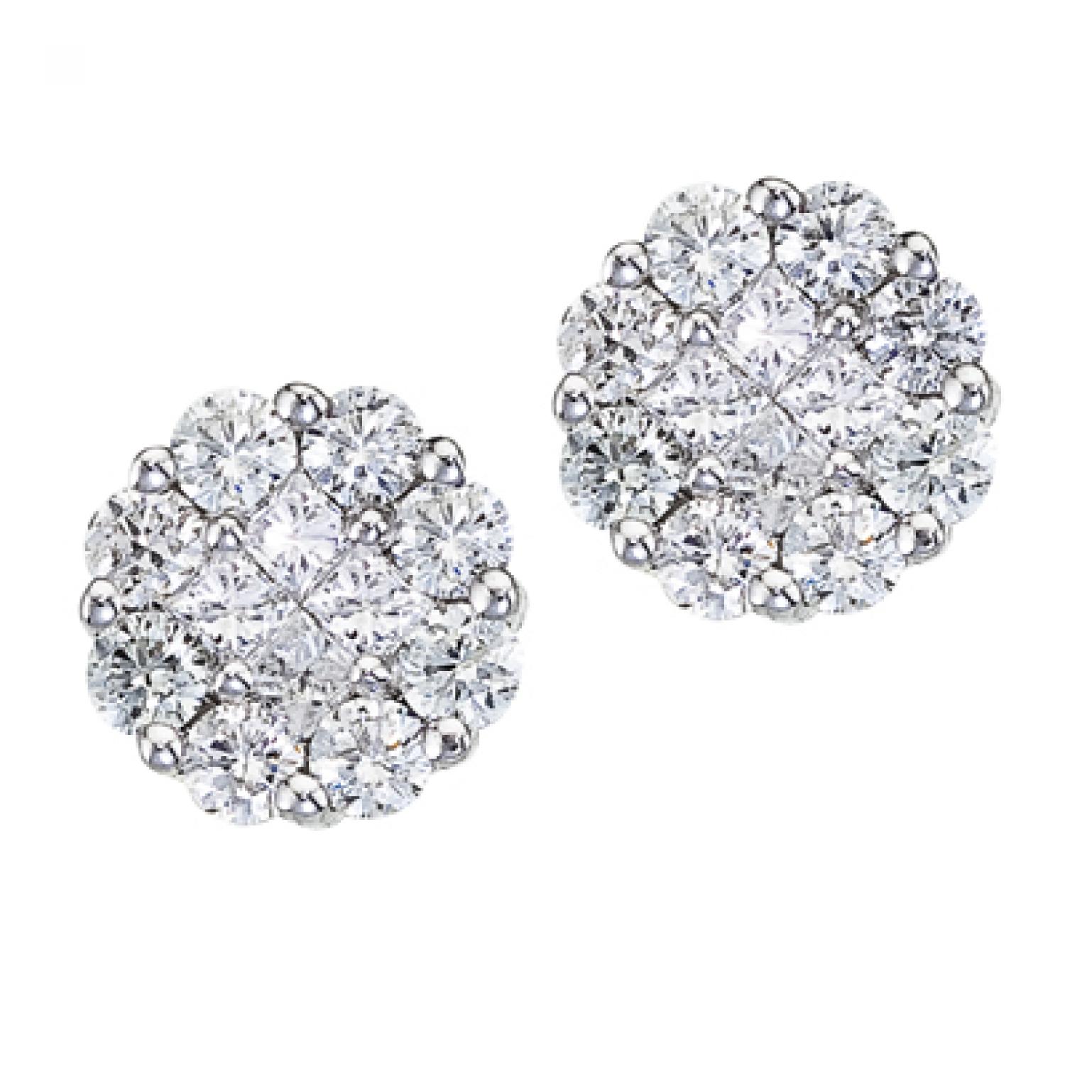 14K White Gold Diamond Clustaire Earrings