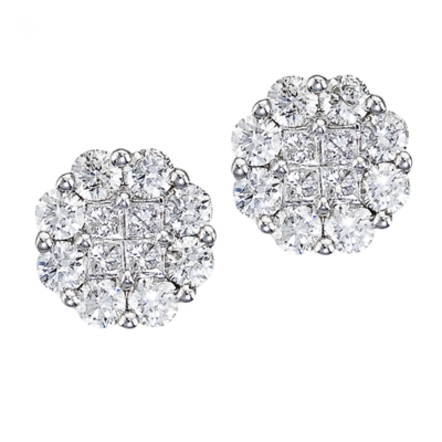 14K White Gold Diamond Clustaire Earrings