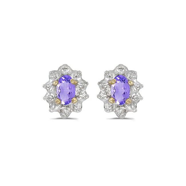 14k Yellow Gold Oval Tanzanite And Diamond Earrings