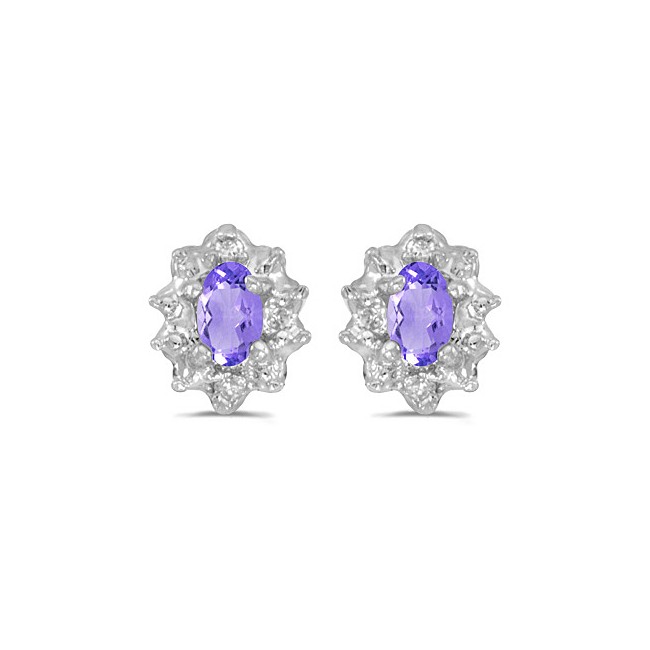 14k White Gold Oval Tanzanite And Diamond Earrings