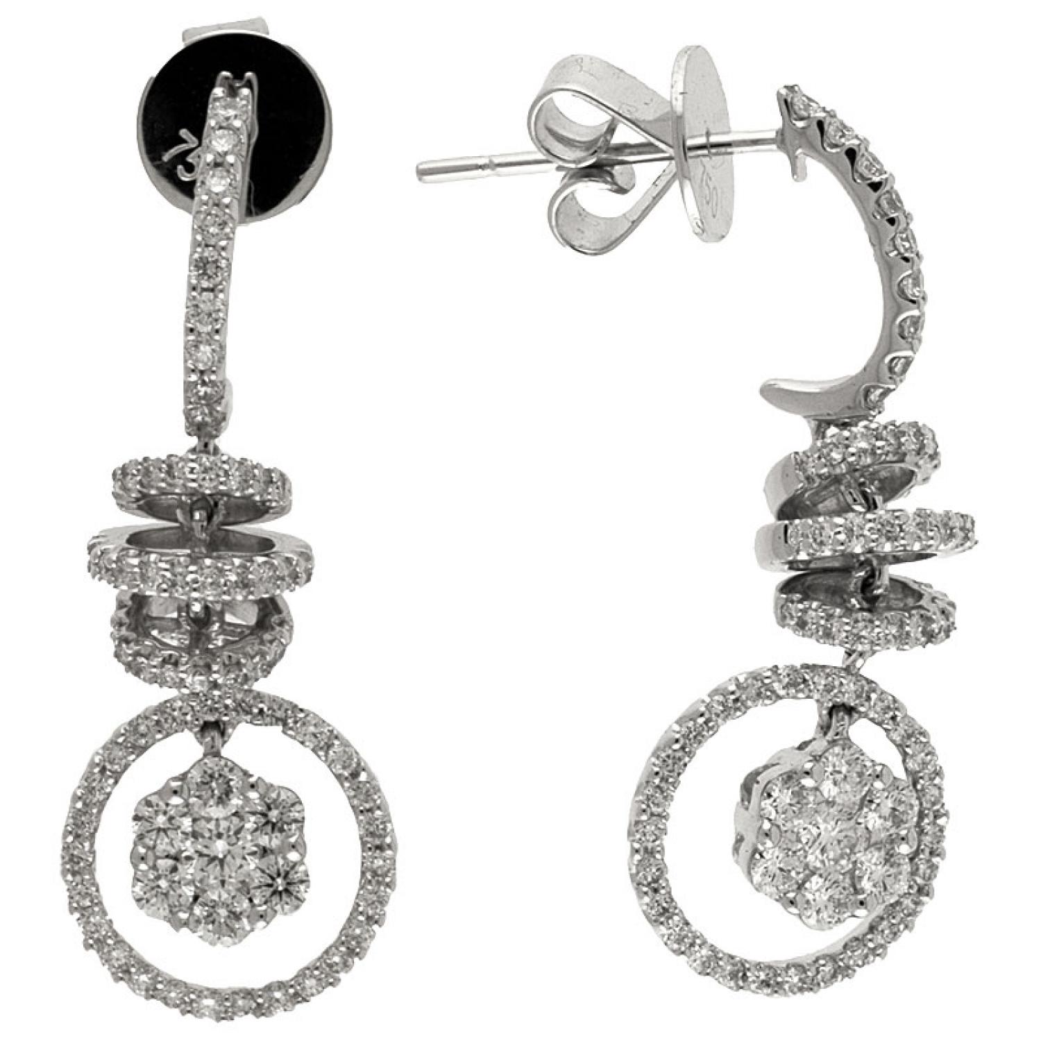 14K White Gold Fancy Corkscrew Diamond Earrings