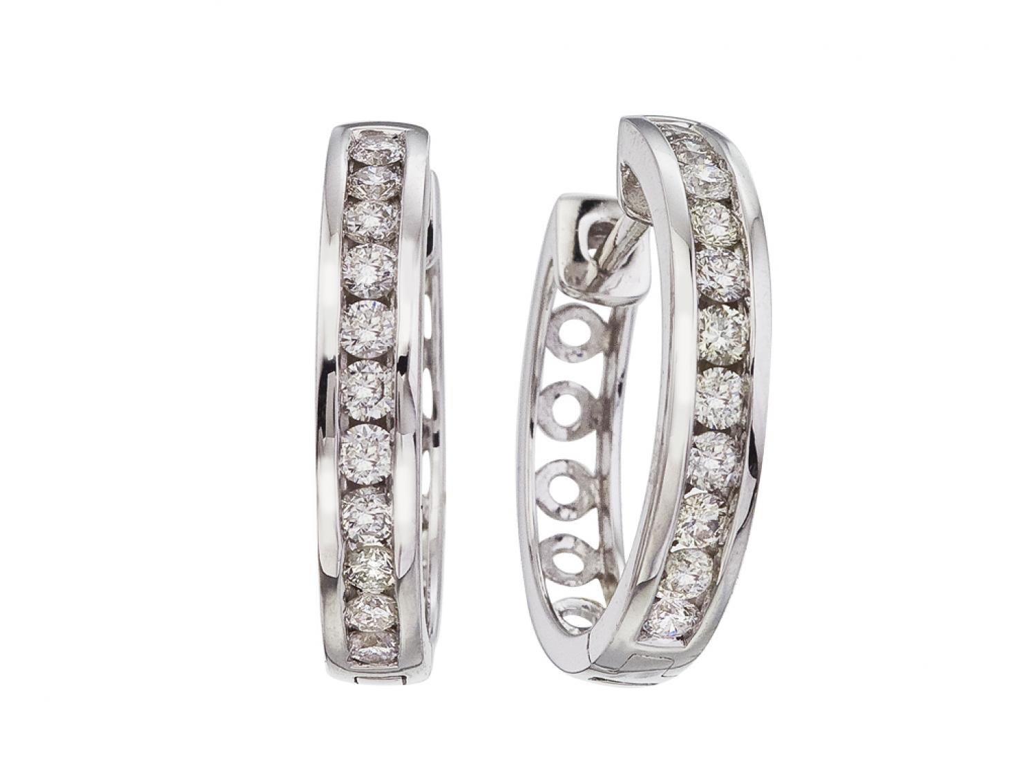 14K White Gold 0.75 Ct Diamond Hoop Earrings