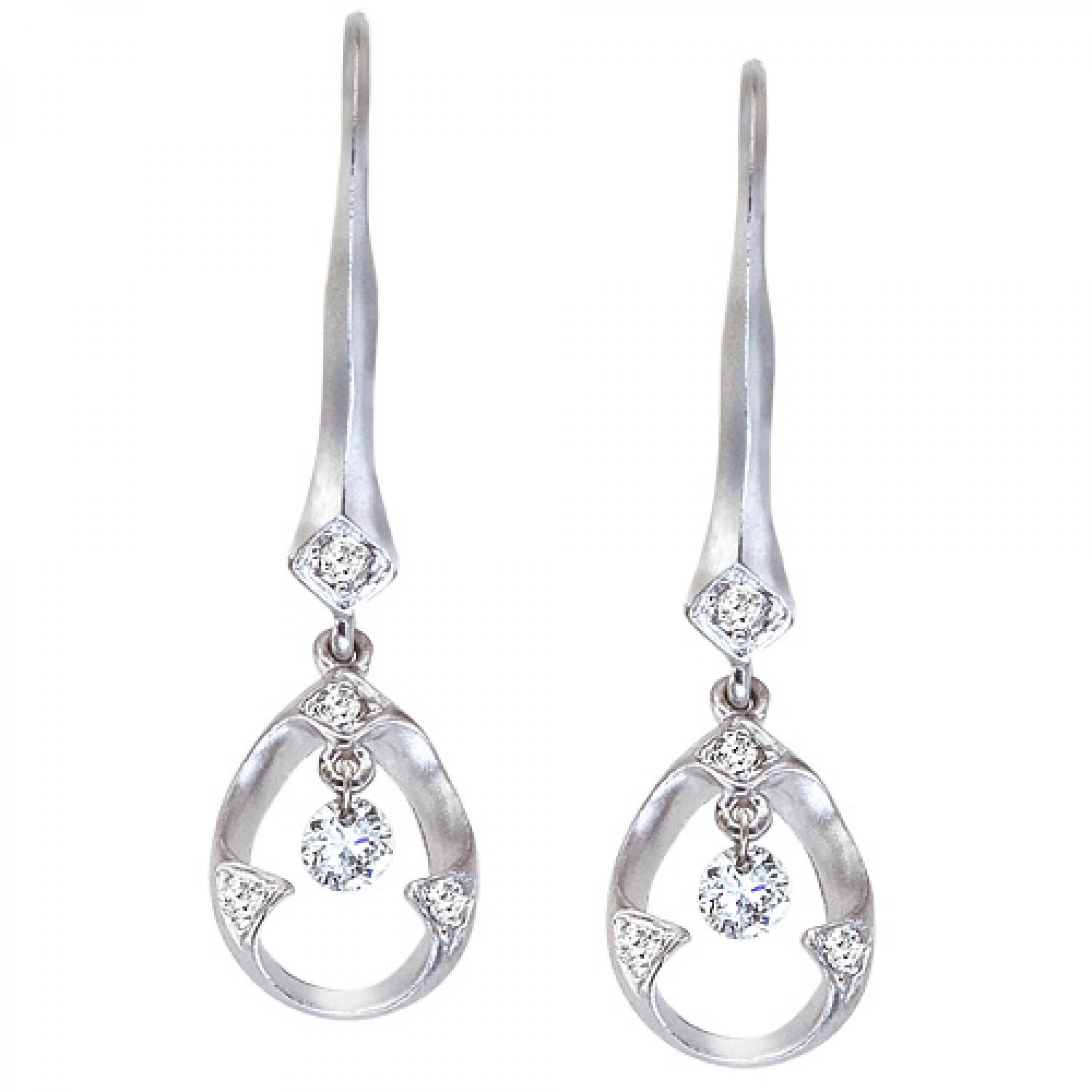14K White Gold .25 Ct Teardrop Dashing Diamonds Leverback Earrings