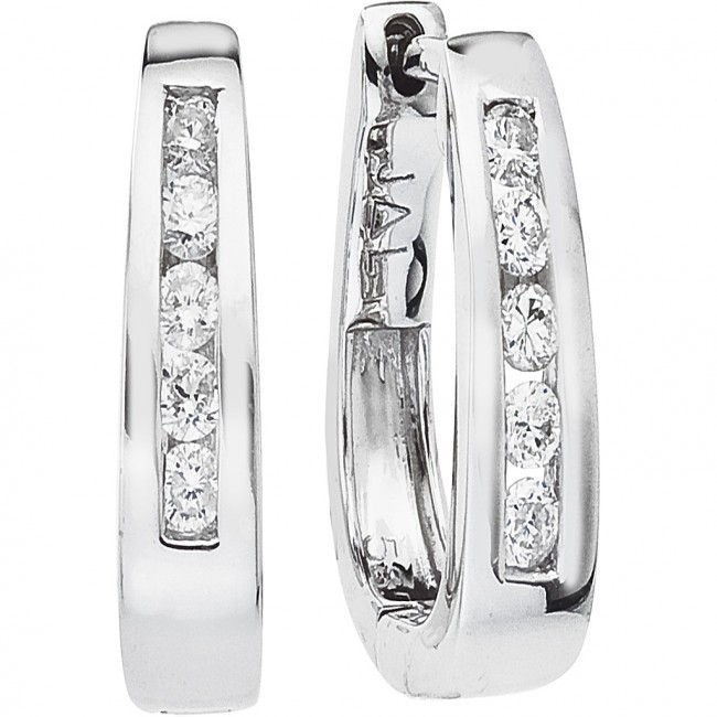 14k White Gold Secure Lock Basket Hoops