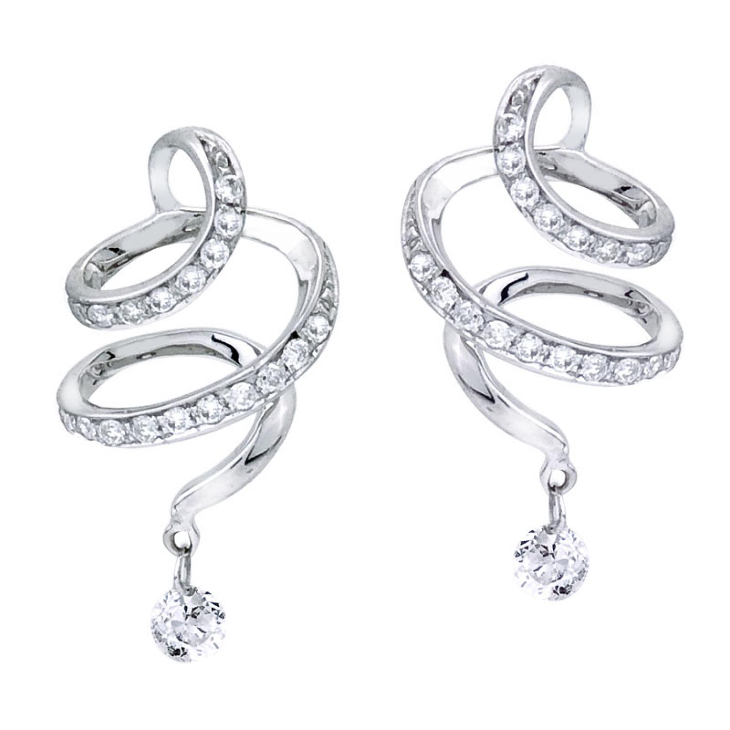 14K White Gold .32 Ct Dashing Diamonds Corkscrew Fashion Earrings