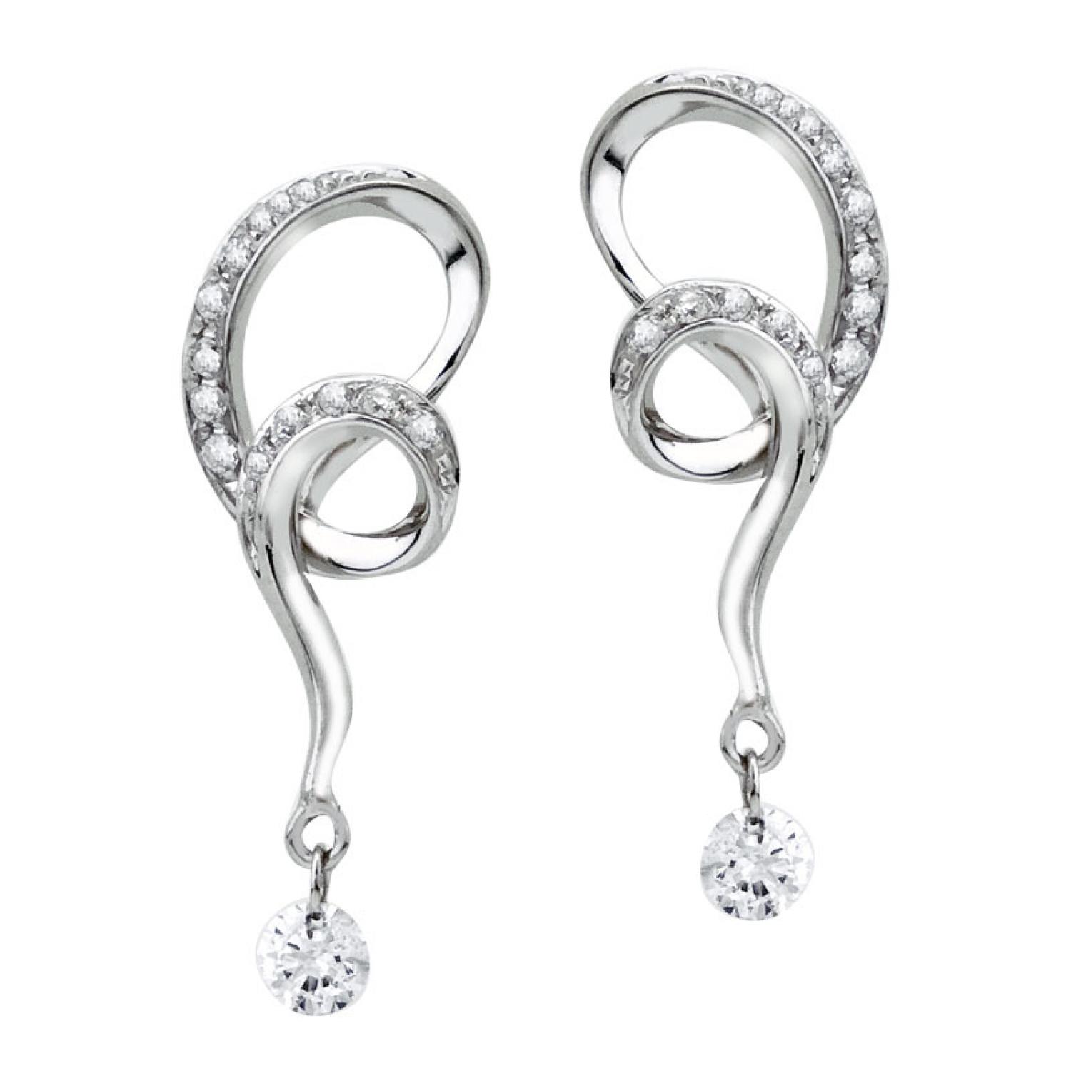 14K White Gold .28 Ct Dashing Diamonds Swirl Fashion Earrings