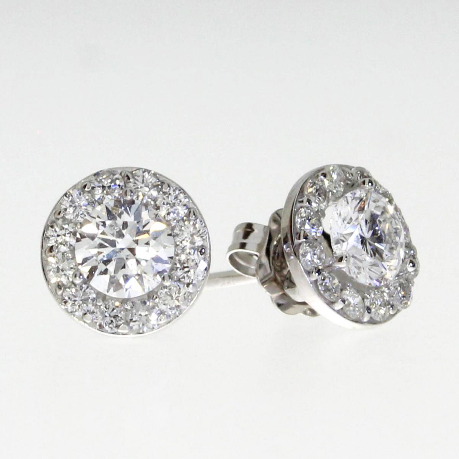 14K White Gold .79 ct Diamond Halo Stud Earrings