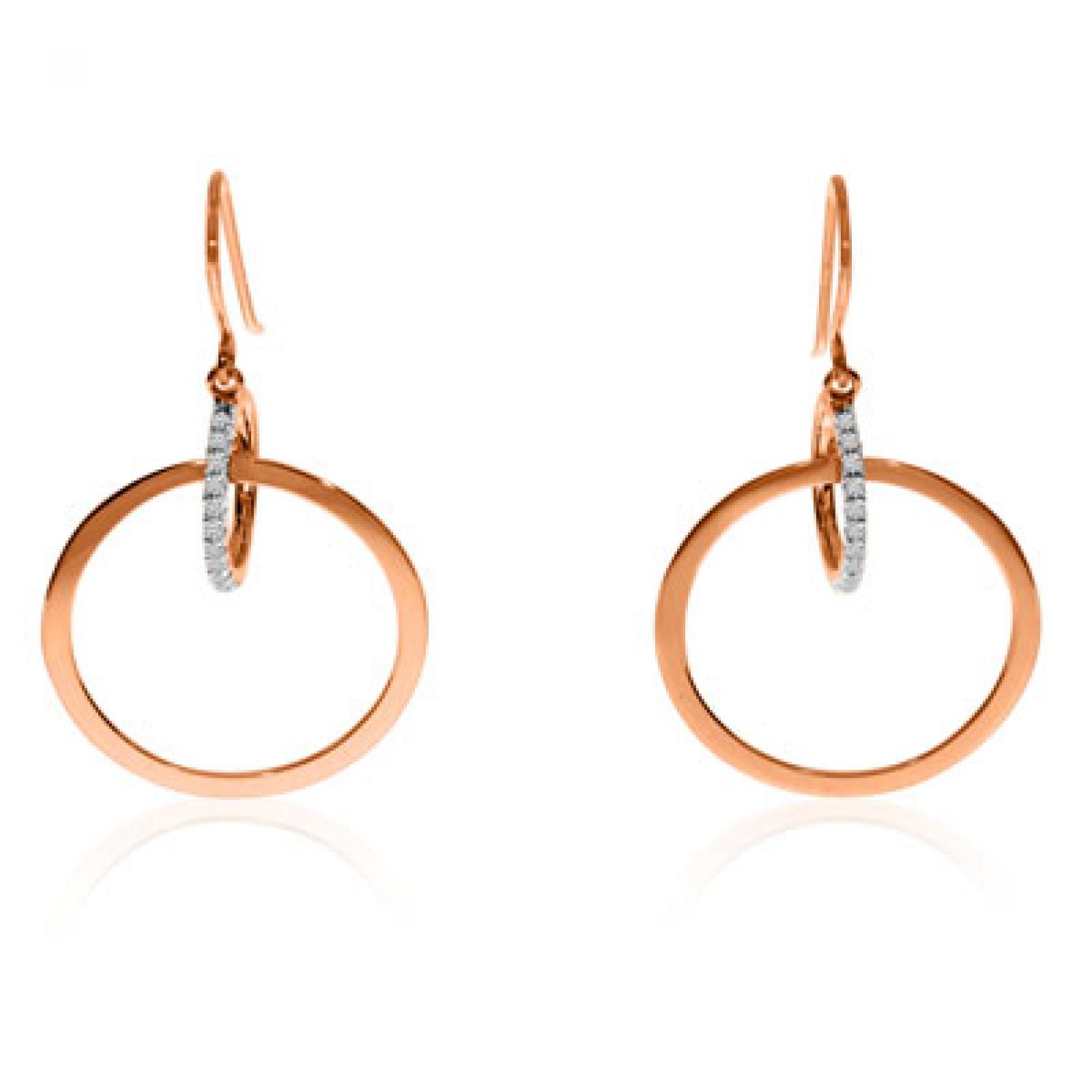 14K Rose Gold Circles Diamond Fashion Dangle Earrings