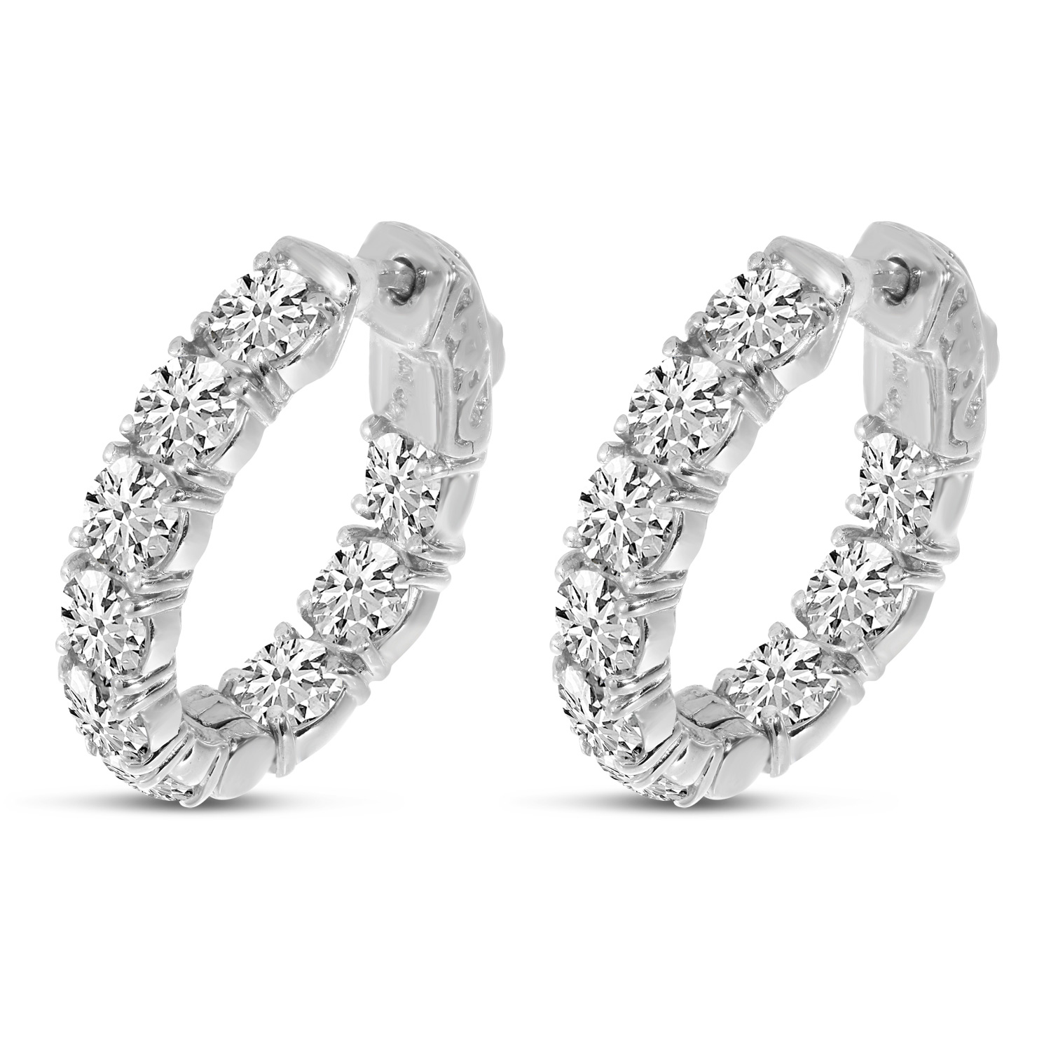 14K White Gold  20 x17 mm Oval Secure Lock 4 Ct Diamond Hoop Earrings