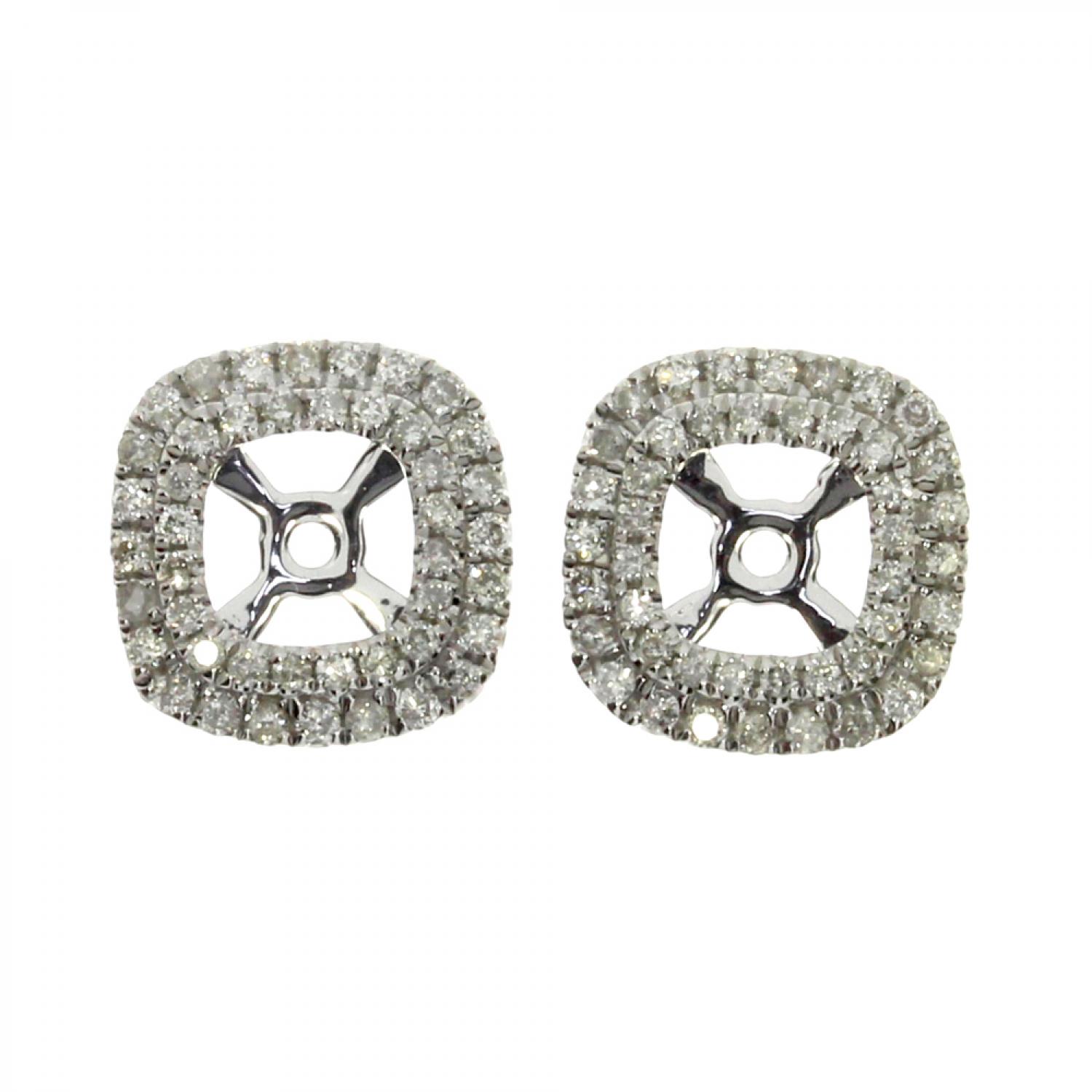 14K White Gold Diamond Cushion Earring Jackets