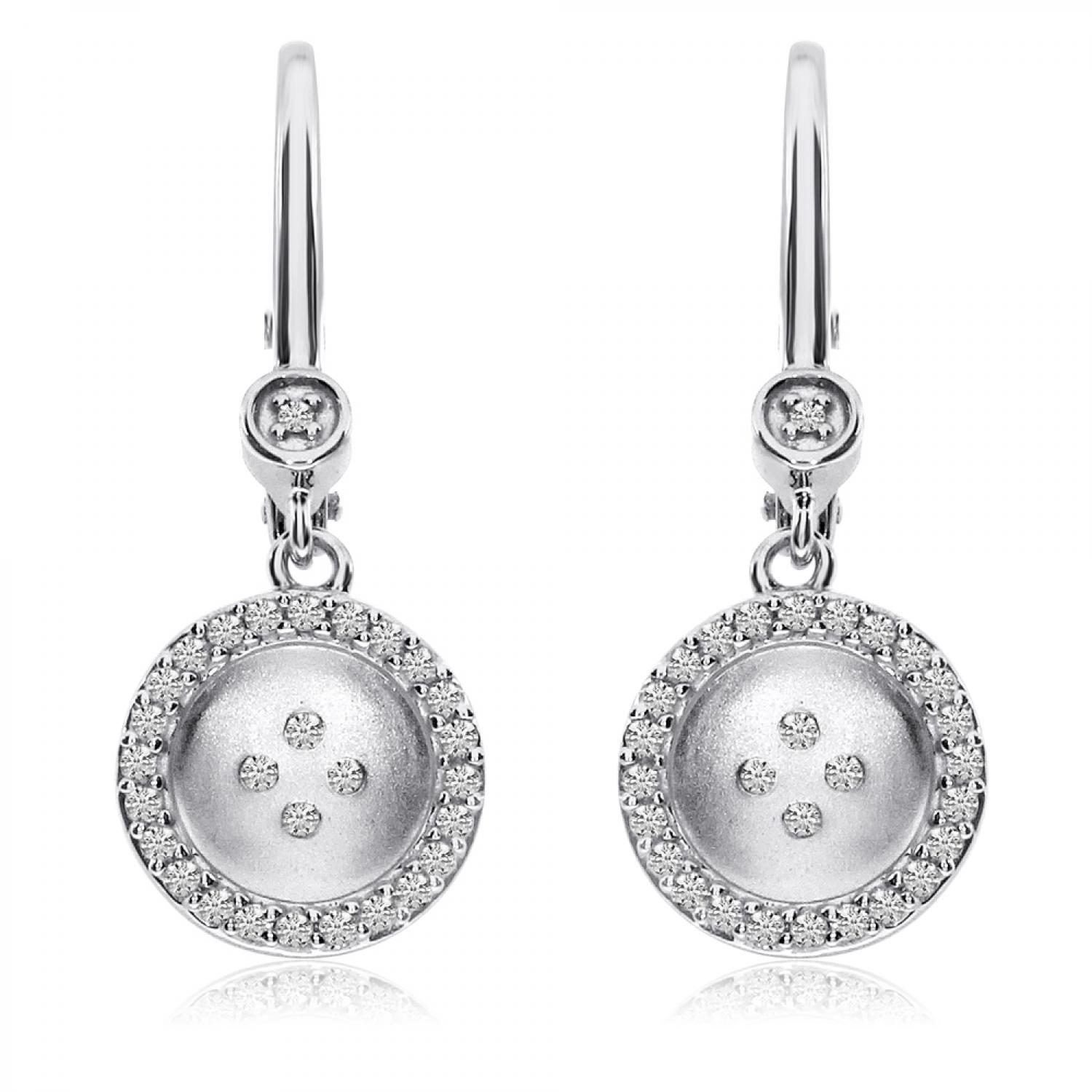14K White Gold Satin Button Diamond Fashion Earrings