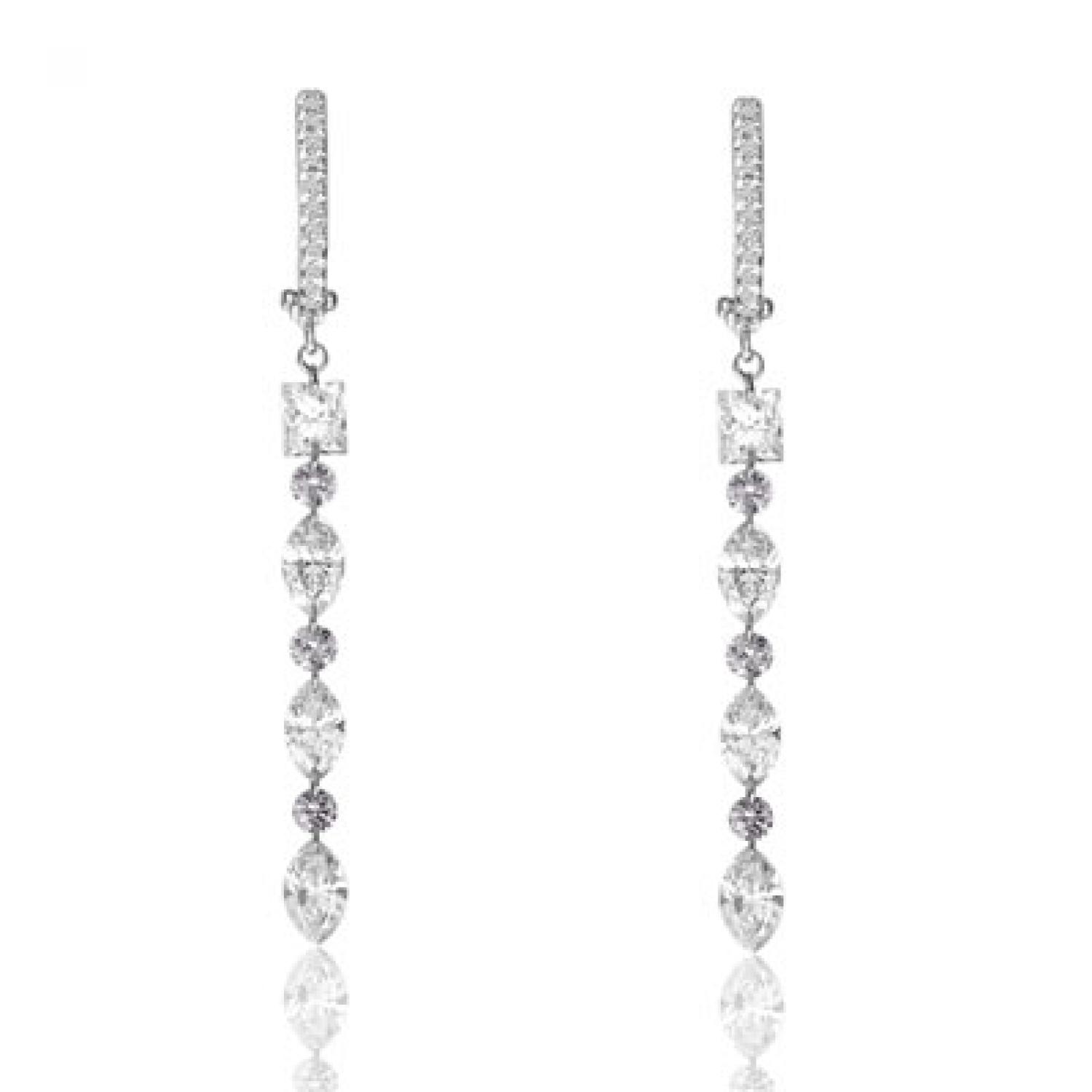 14K White Gold Hoop Dangle Marquise and Princess Diamonds Dashing Diamond Earrin