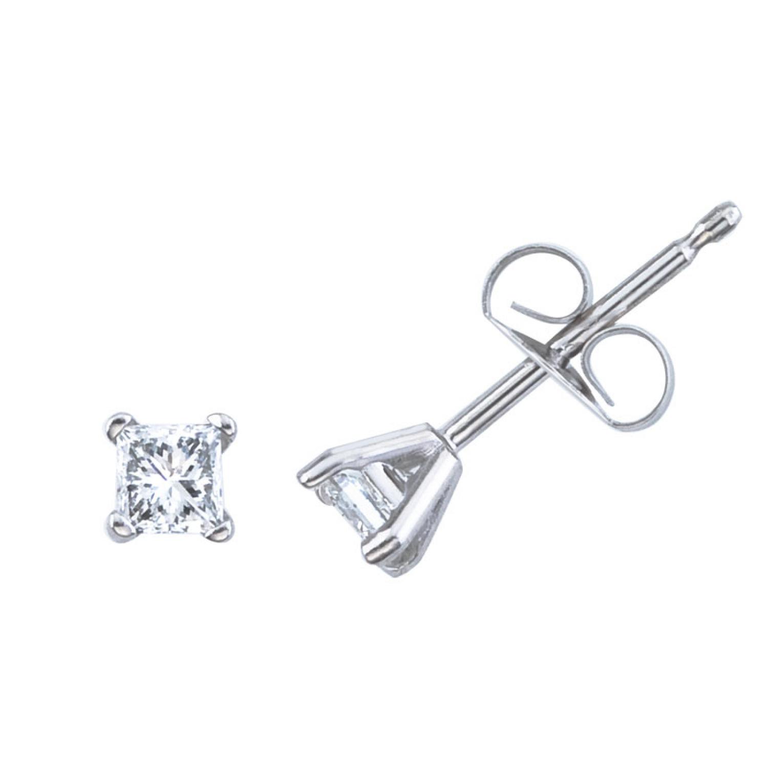 14K White Gold .25 Ct Princess Diamond Martini Setting Stud Earring