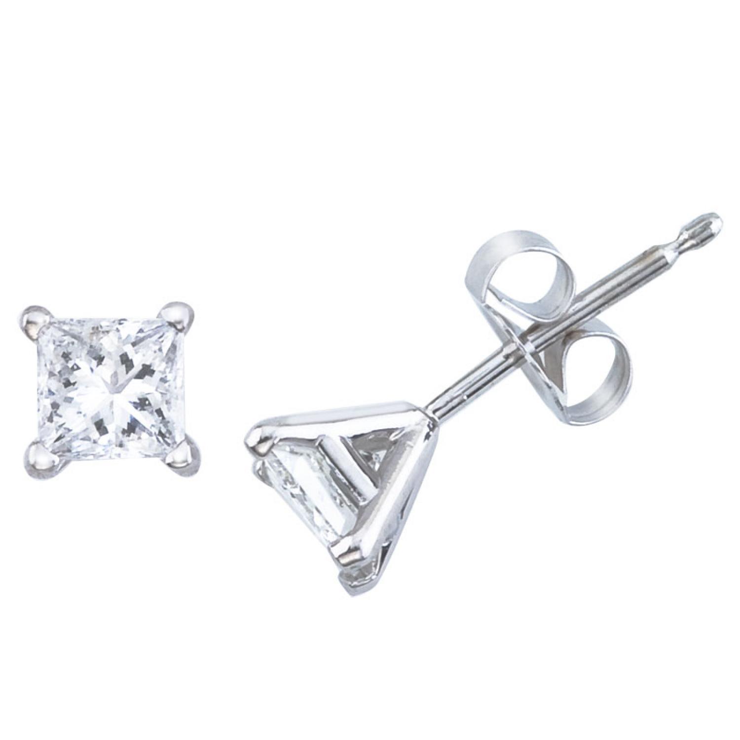 14K White Gold .75 Ct Princess Diamond Martini Setting Stud Earring