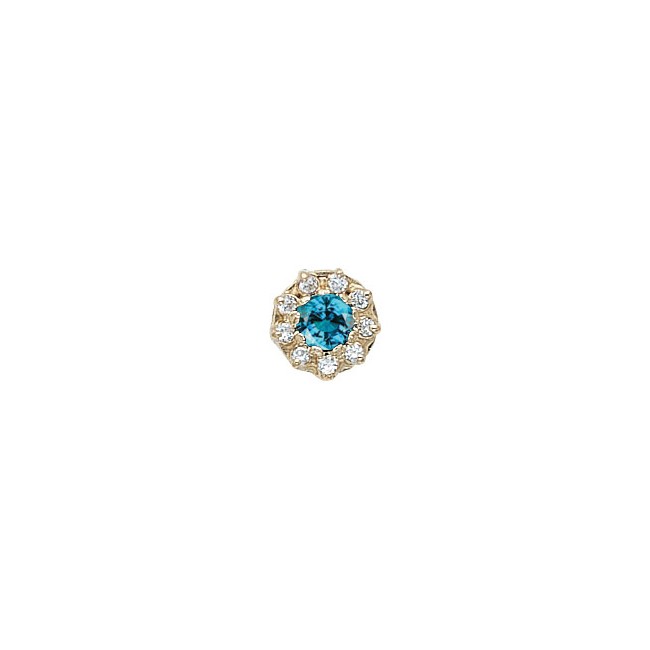 14 Karat Gold Slide with Blue Zircon center and Diamond accents