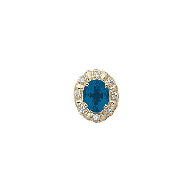 14 Karat Gold Slide with Blue Topaz center and Diamond accents