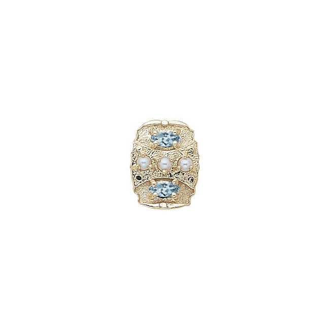 14 Karat Gold Slide with Pearl center and Aquamarine accents