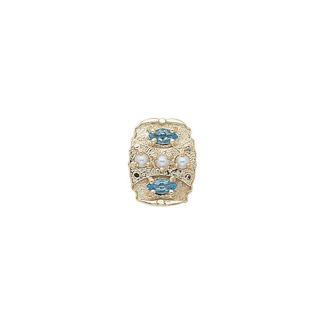 14 Karat Gold Slide with Pearl center and Blue Topaz accents
