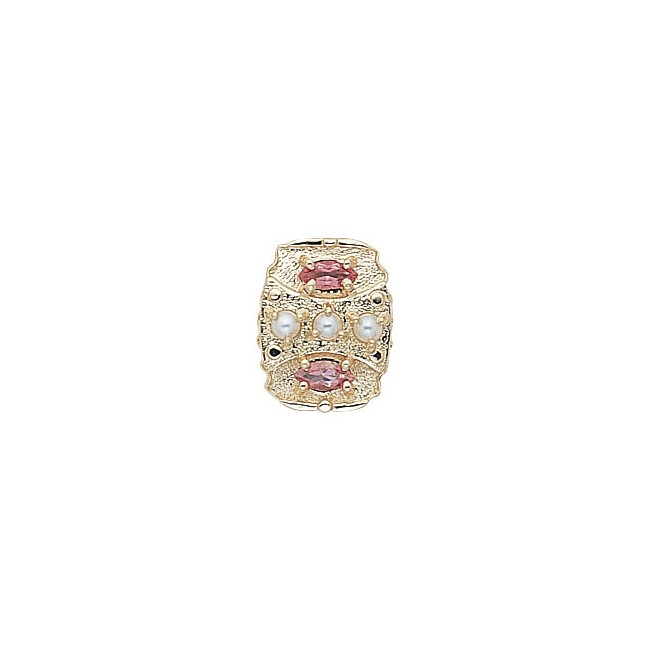 14 Karat Gold Slide with Pearl center and Pink Tourmaline accents