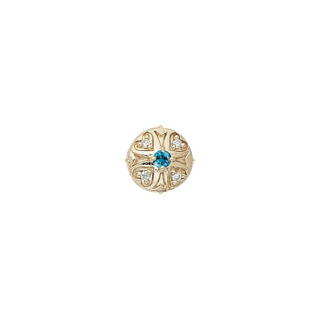 14 Karat Gold Slide with Blue Zircon center and Diamond accents