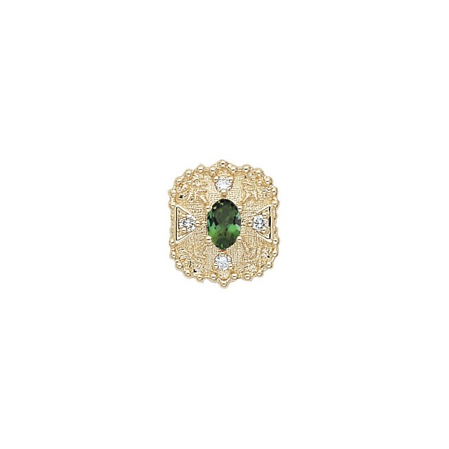 14 Karat Gold Slide with Green Tourmaline center and Diamond accents