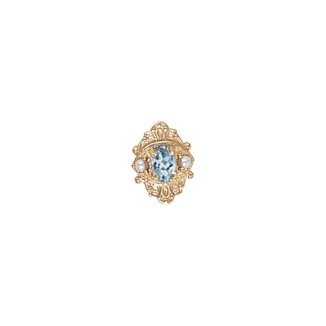 14 Karat Gold Slide with Aquamarine center and Pearl accents