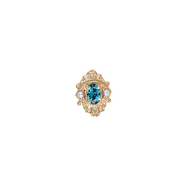 14 Karat Gold Slide with Blue Zircon center and Pearl accents
