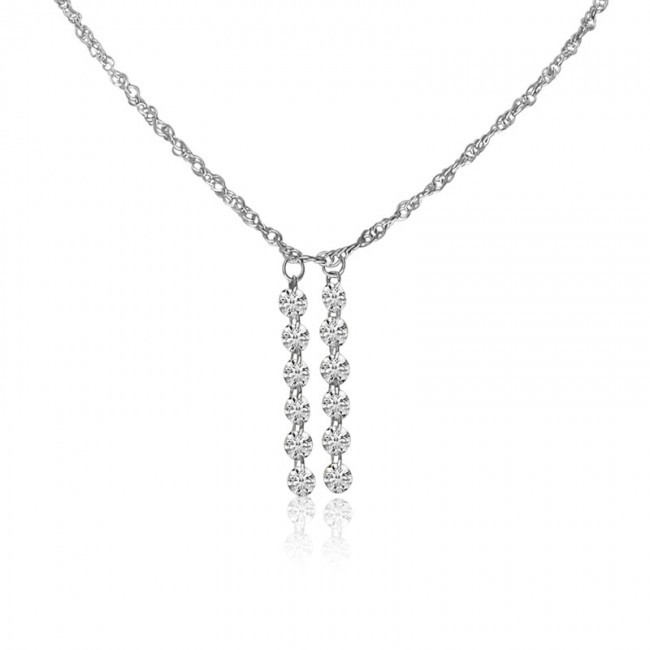14K White Gold Double Pierced Dangling Dashing Diamonds 18 inch Necklace