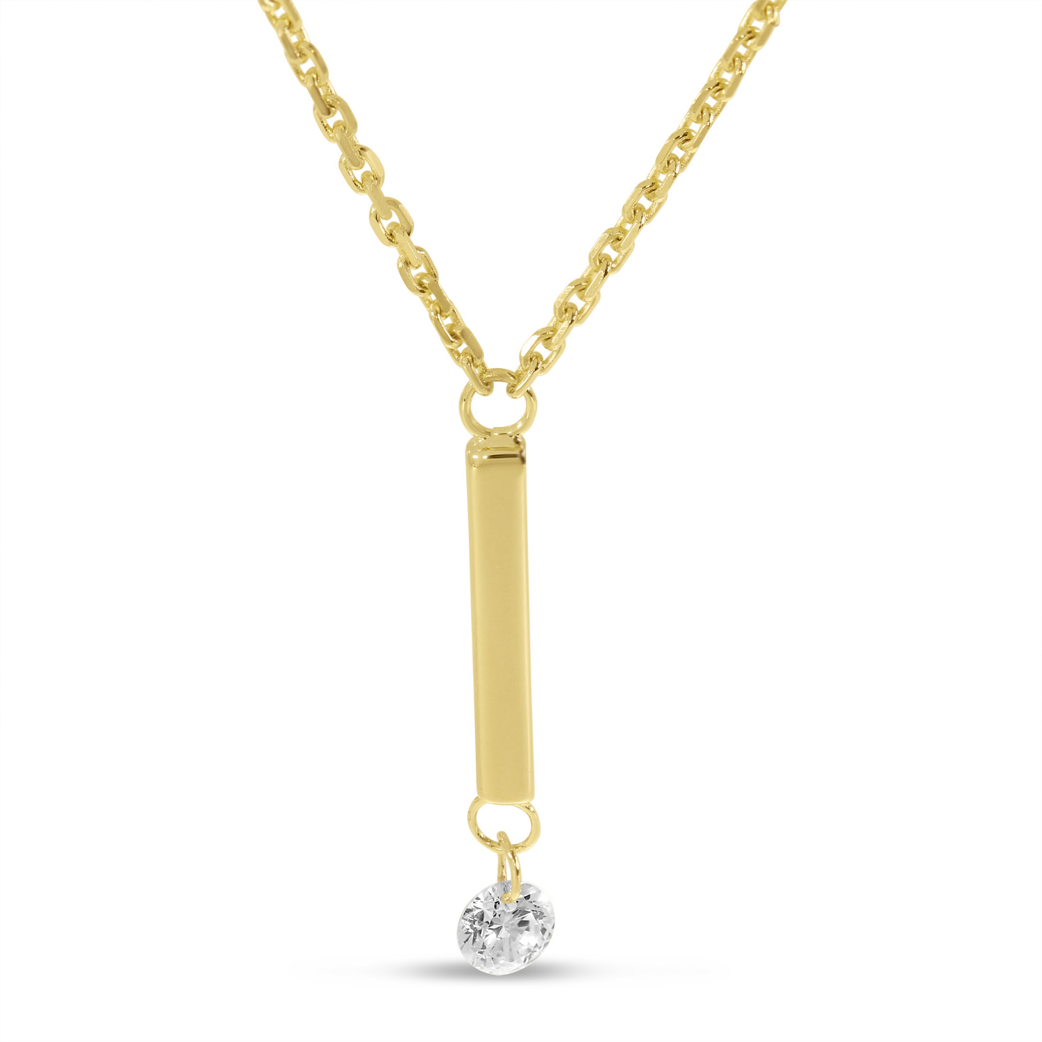 14K Yellow Gold Dangling Bar Pierced Diamond Dashing Diamond Necklace