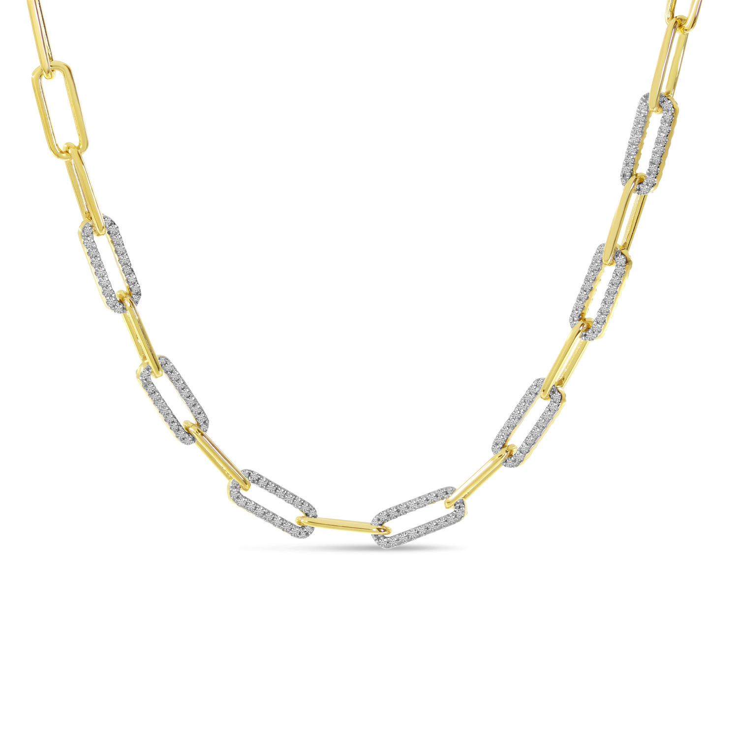 14K Yellow Gold Paper Clip Link Diamond Necklace