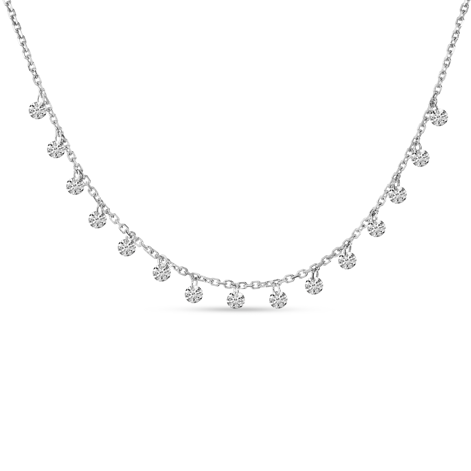14K White Gold 15 Stone Dashing Diamond Necklace