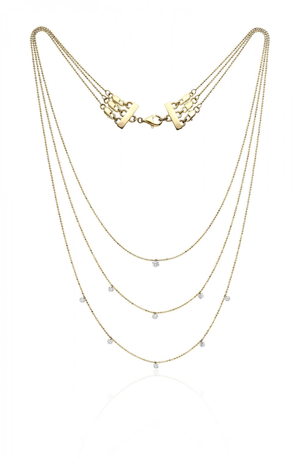14K Yellow Gold Triple Chain Convertible Dashing Diamonds Necklace