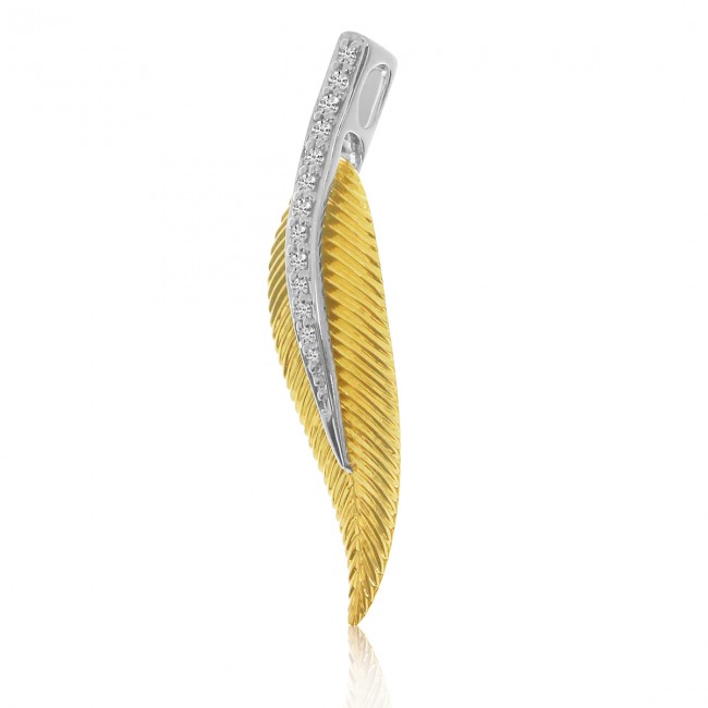 14K Two Tone Yellow and White Gold Diamond Leaf Pendant