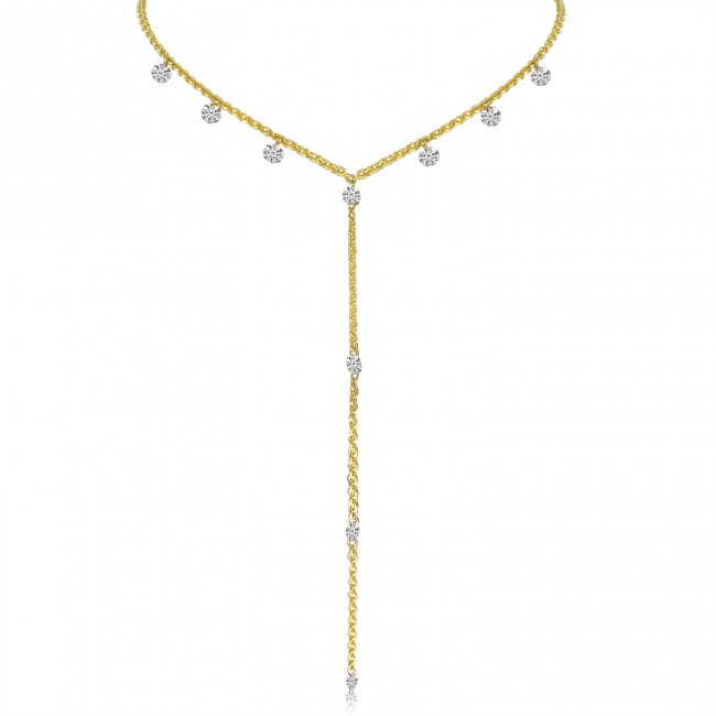 14K Yellow Gold Pierced Diamond ^Y^ Dashing Diamond Lariat Necklace