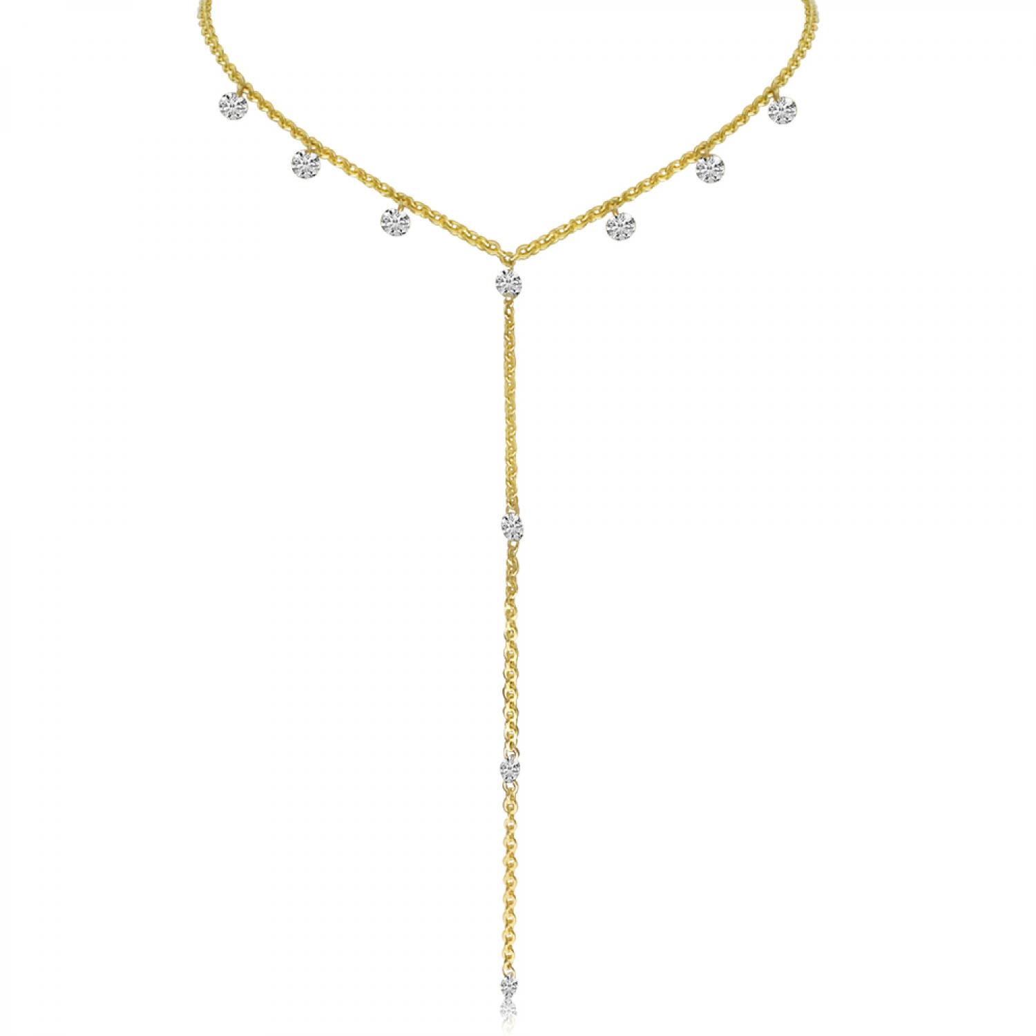 14K Yellow Gold Pierced Diamond ^Y^ Dashing Diamond Lariat Necklace