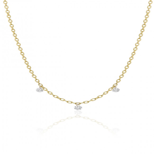 14K Yellow Gold 18 inch Triple Diamond Dashing Diamonds Necklace