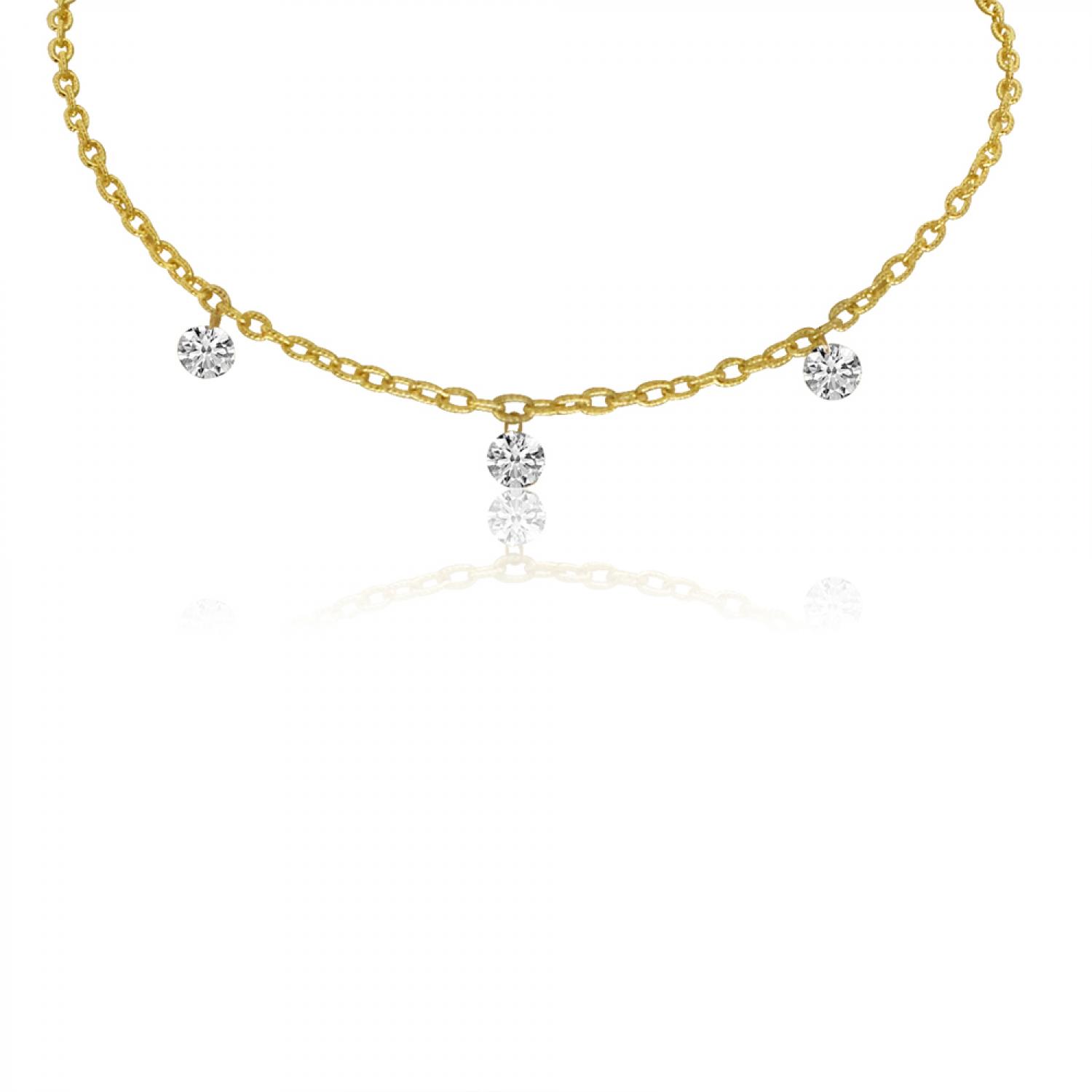 14K Yellow Gold 18 inch Triple Diamond Dashing Diamonds Necklace