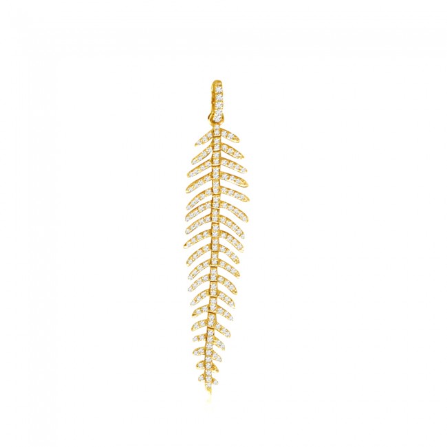 14K Yellow Gold Diamond Feather Fashion Pendant